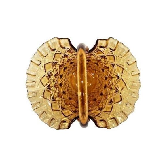Vintage Amber Glass Small Basket Diamond Cut Ruffled Edge - Picture 5 of 9